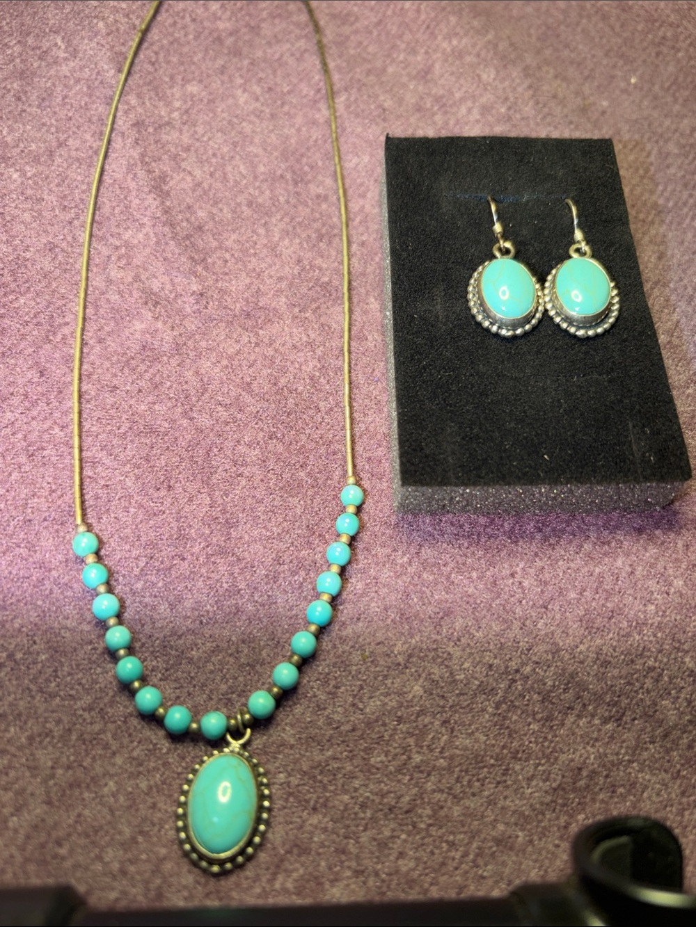 Turquoise Bead Necklace and Earrings Set - Women Jewelry